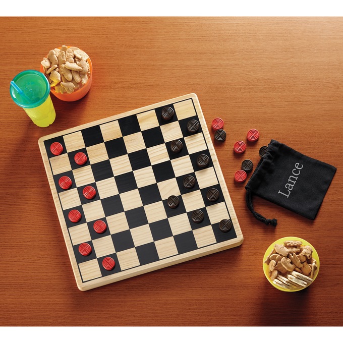 Wooden Checkers Set, , large