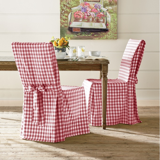 Gingham Check Dining Chair Cover, , large
