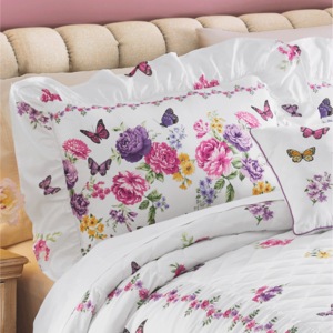 Butterfly Floral Ruffled Sham, , large