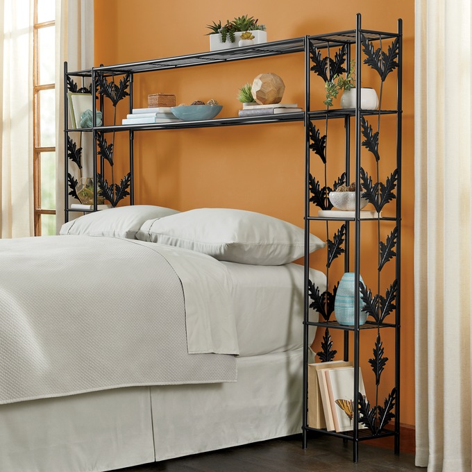 Laney Leaf Queen Storage Headboard, Black, large