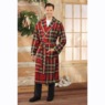 Personalized Mens Fleece Robe, Red Tartan Plaid, large