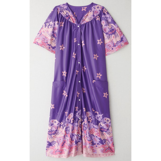 Short-Sleeve Snap-Front Duster with Pockets, , large