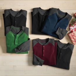 2-Pack Men&#39;s Fleece Raglan Henley Shirt in Sweatshirt Fabric with Long Sleeves, , large
