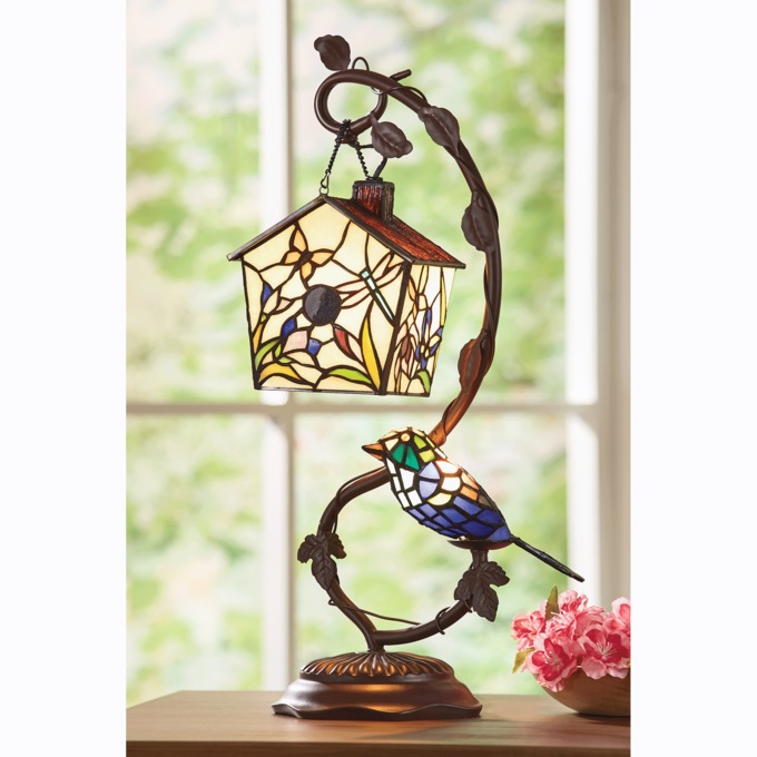 Stained Glass Birdhouse Lamp, , large