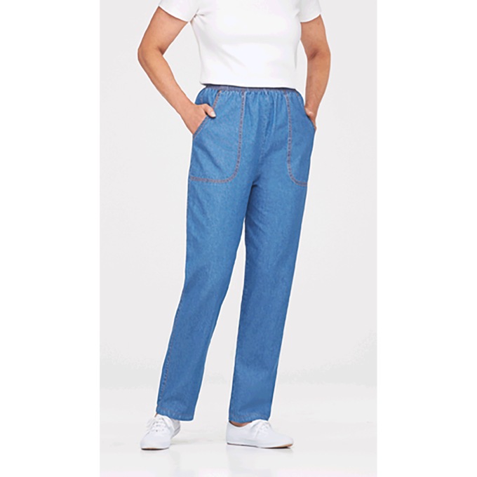 Lightweight Classic Cotton Tapered Jean with Elastic Waist, , large