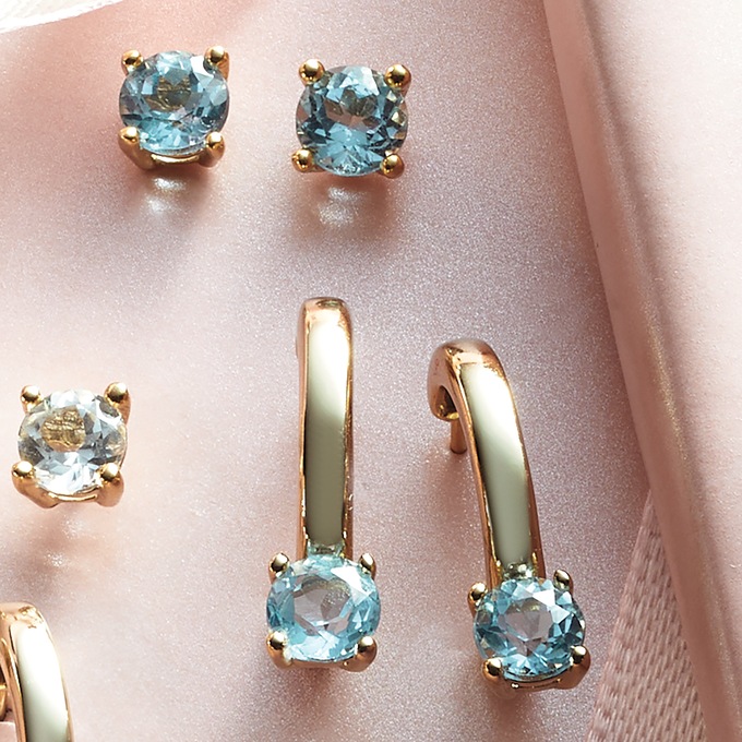 Gemstone 2-Pair Post/Hoop Set, Blue Topaz, large