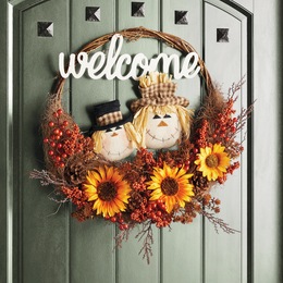 Welcome Scarecrow Wreath, , large