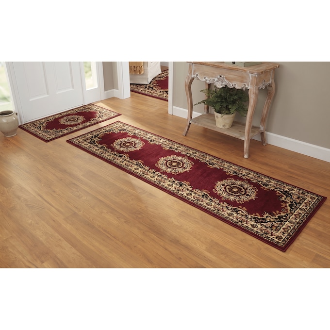 4-Piece Plush Floral Kirman Rug Set with Runner and Mats, , large