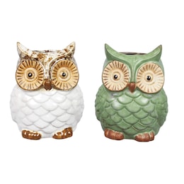 Set of 2 Decorative Owl Pot Planters, , large