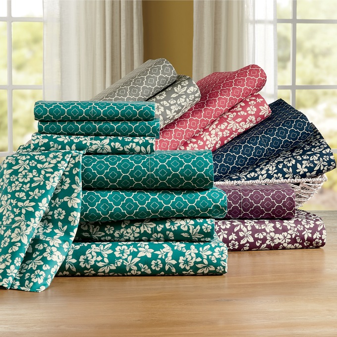 Color Connection 2-Pack Floral and Geo Printed Microfiber Sheet Set, , large