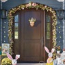 Lit Easter Floral And Burlap Hanging Basket And Garland, , large