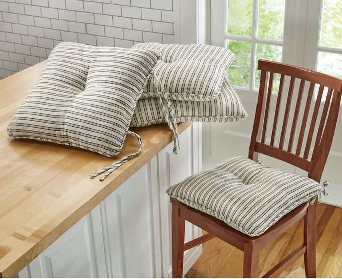 Ticking Stripe Chair Cushion, , large