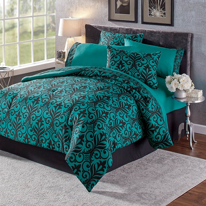 Color Connection Damask Comforter Set, Deep Teal, large