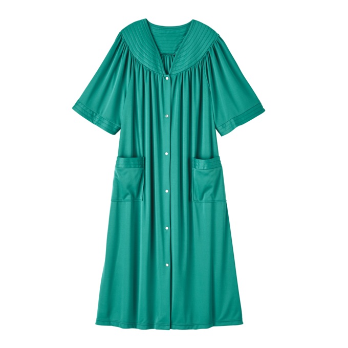 Short-Sleeve Snap-Front Duster with Pockets, , large