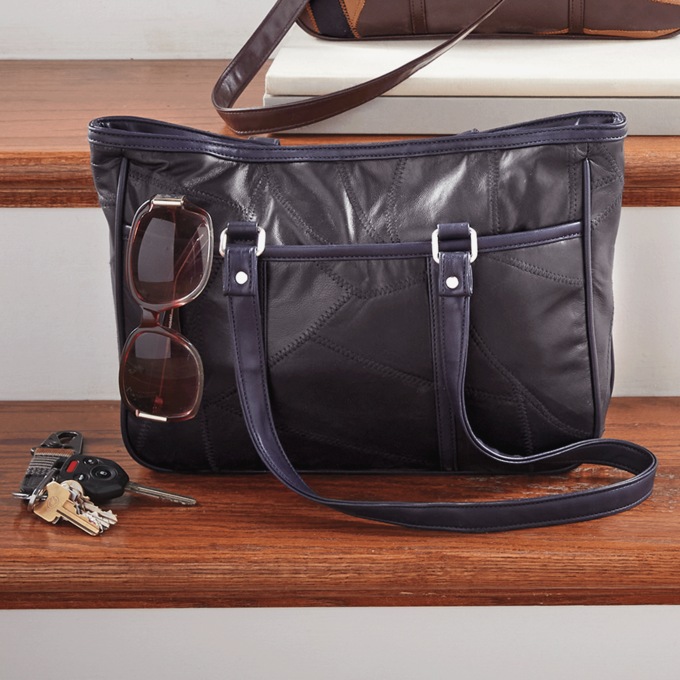 Patched Tote Bag, Navy, large