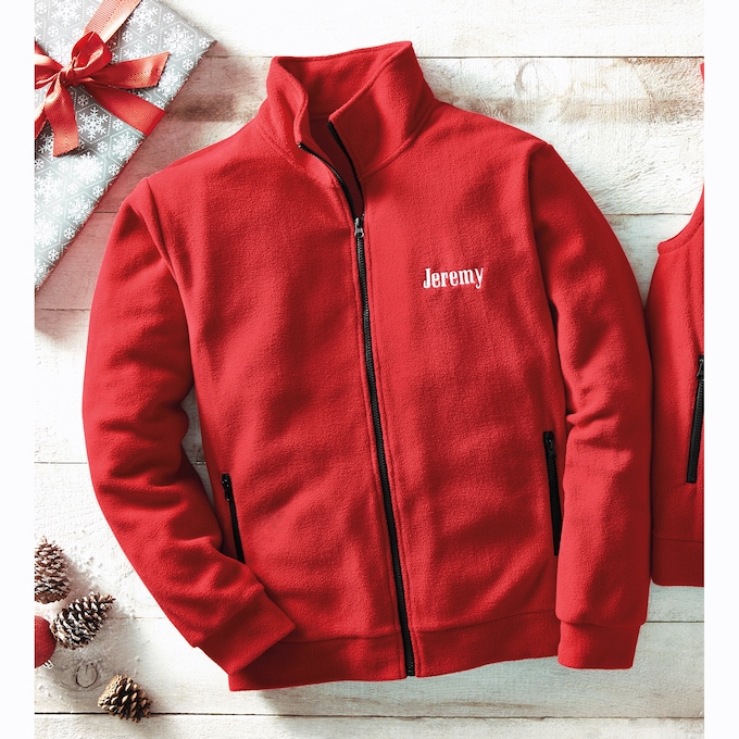 Personalized Men's Fleece Jacket with Front Zipper and Embroidered Name, , large