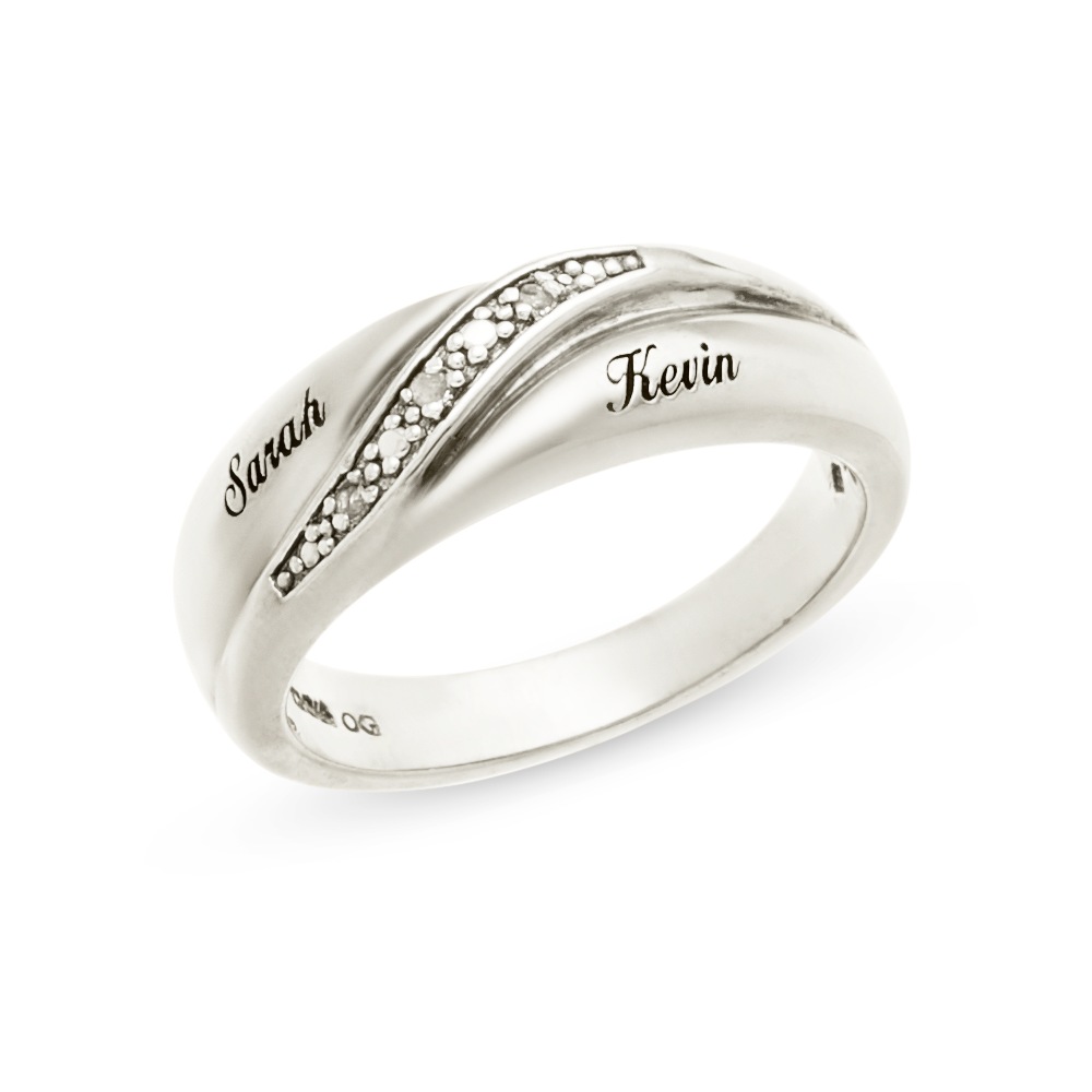 Sterling Diamond Unisex 2-Name Wedding Band, Sterling Silver, large