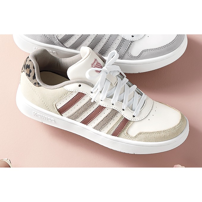 K-Swiss Women's Court Palisades Shoe, Whitecap Gray Rose Gold Leopard White, large