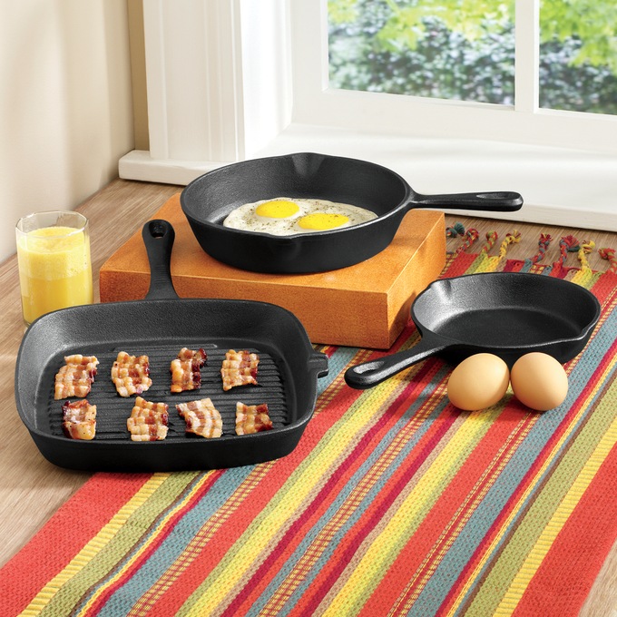 Pre-Seasoned Cast Iron Skillet and Grill Pan Set, , large