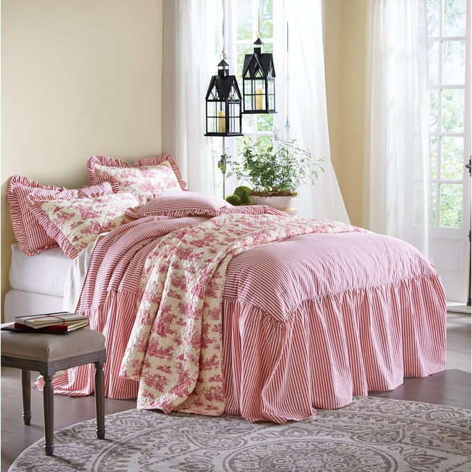 pic Ticking Stripe Comforter Queen ticking stripe ruffled bedspread