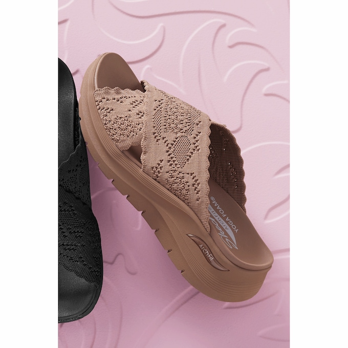 Skechers Arch Fit Slide with Feminine Crisscross Straps , , large