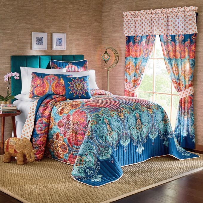 Boho Bedspread Set, Accent Pillow and Window Treatments, , large