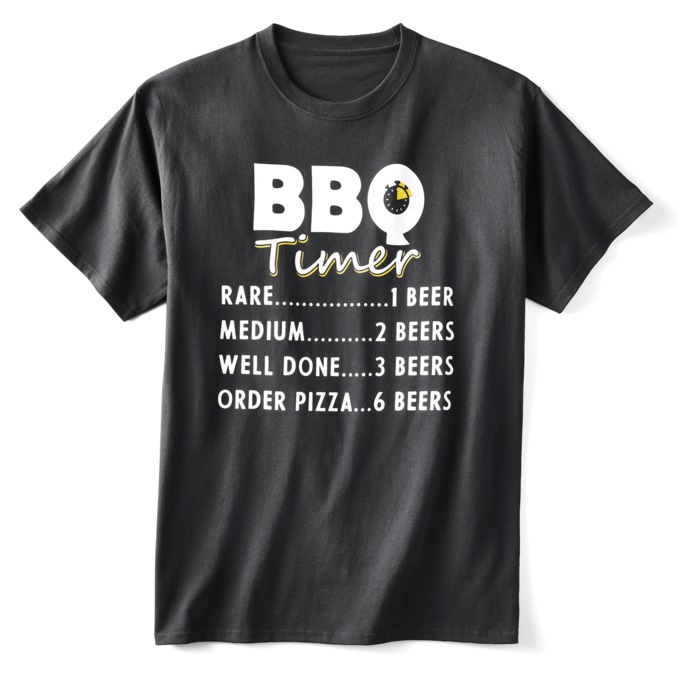 BBQ Timer & Beer Funny Novelty Tee Shirt in Cotton Jersey, , large