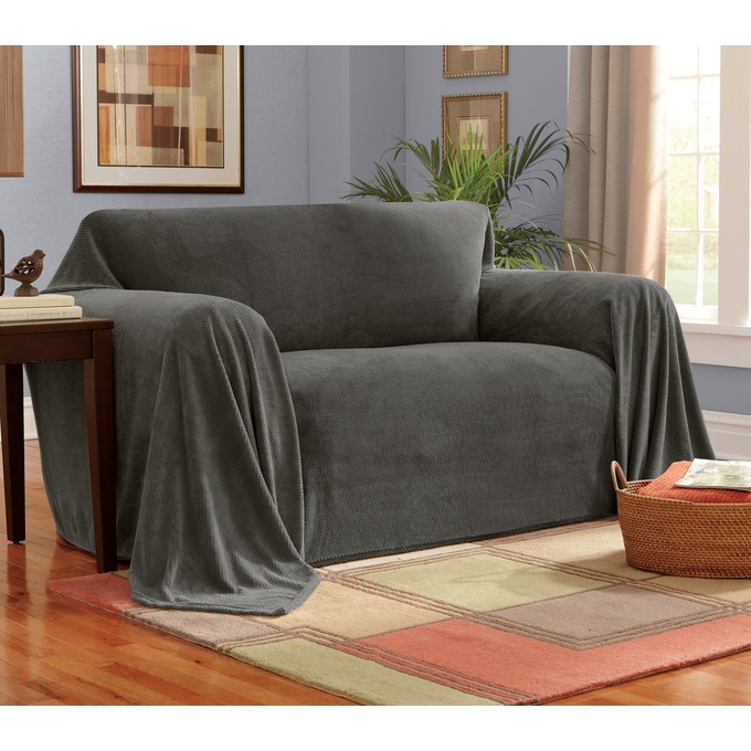 Textured Plush Furniture Throw, , large