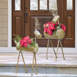 Set of 2 Galvanized Deer Planters, , large