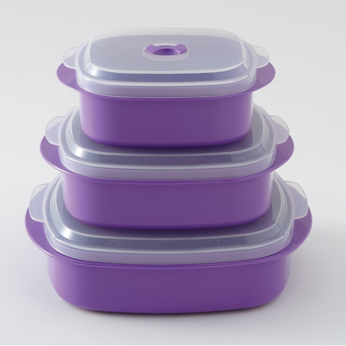 (Set of 6) Microwave Food Storage Tray Containers - 3 Section