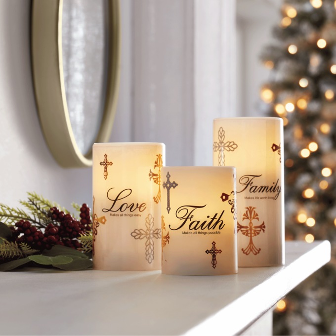 Set of 3 LED Crosses Candles, , large