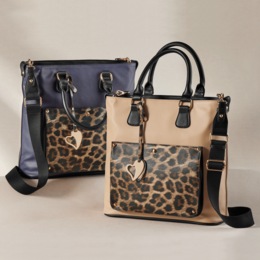 Tori II Faux Leather Tote with Leopard-Print Patch Pocket, , large