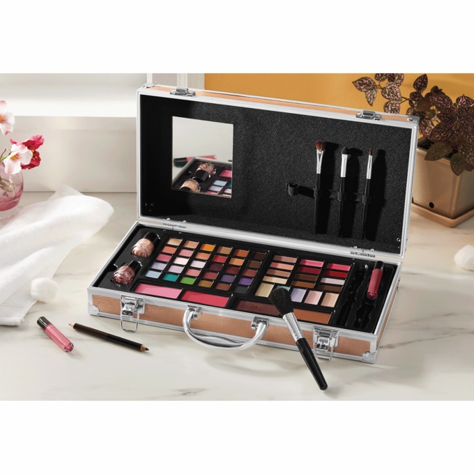 Luxe All-in-One Makeup Train Case with Over 50 Pieces, , large