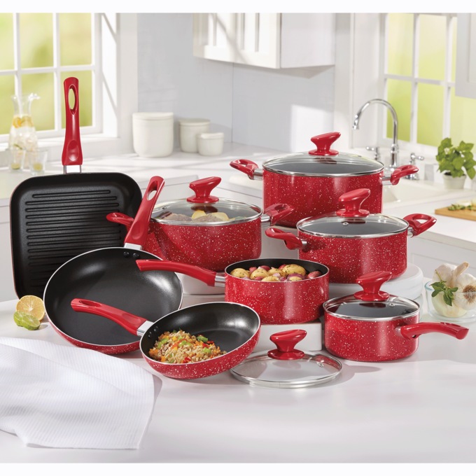 13-Piece Granite Aluminum Cookware Set, Red, large