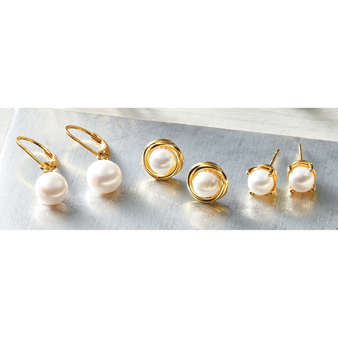 3-Pair Pearl Earring Set, , large