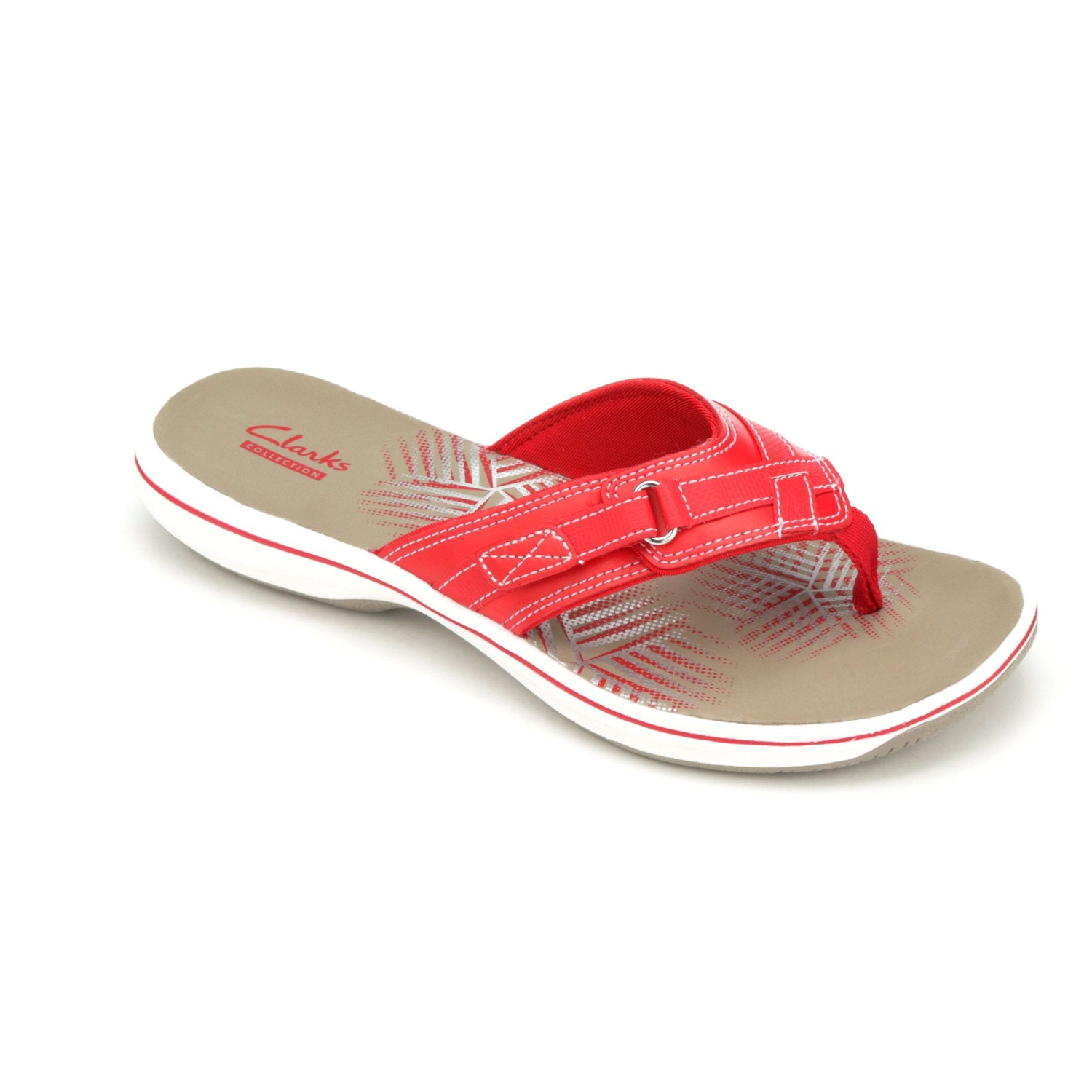 Clarks flip flops red best sale