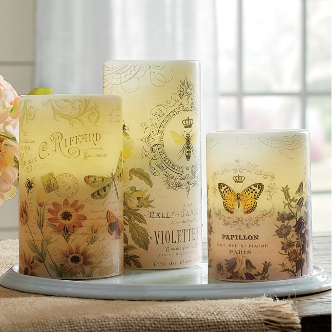 Set of 3 LED Vintage-Style Garden Candles, , large
