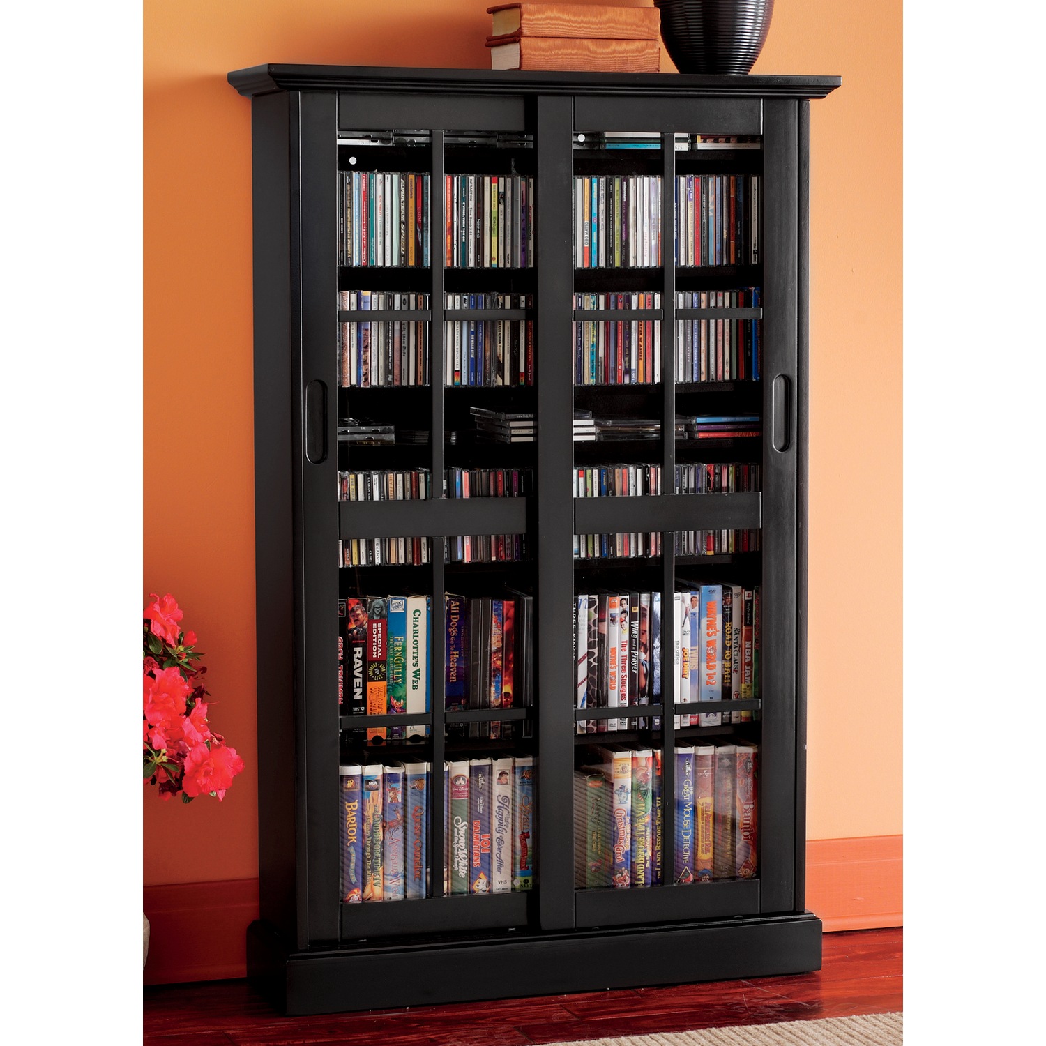 Merrick sliding store door media cabinet