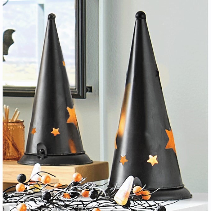 Set of 2 Witch Hat Candle Holders, , large
