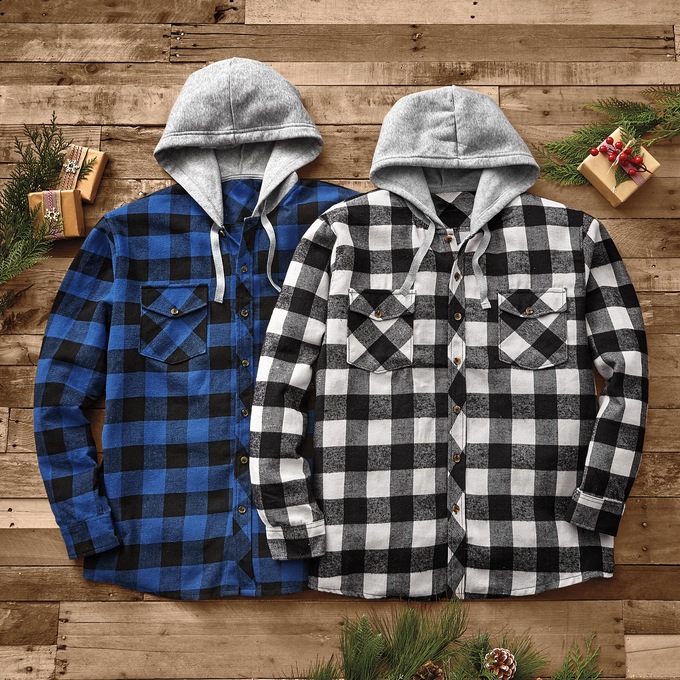 Men's Flannel with Fleece Hoodie, , large