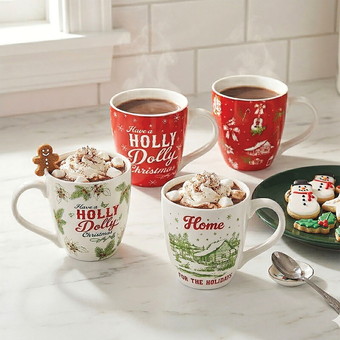 Dolly Parton Holiday Toile Set of 4 Mugs, , large