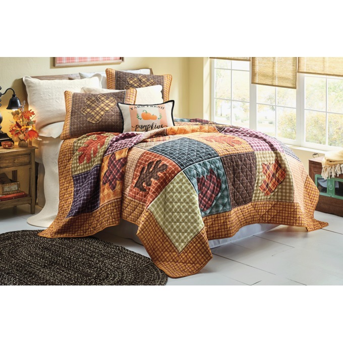 Hazel Autumn Leaf Appliqu&eacute; Quilted Standard Sham, Autumn, large
