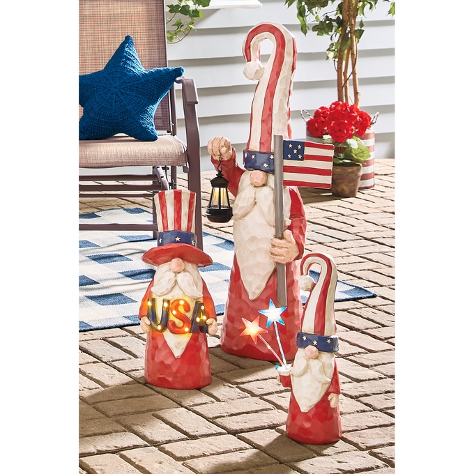 Set of 3 Lit Patriotic Gnomes, , large