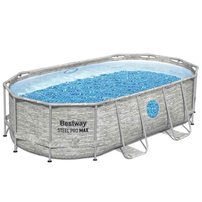 Bestway Power Steel Swim Vista Series 14' Above Ground Outdoor Swimming Pool Set with Filter Pump, Ladder, and Pool Cover, , large