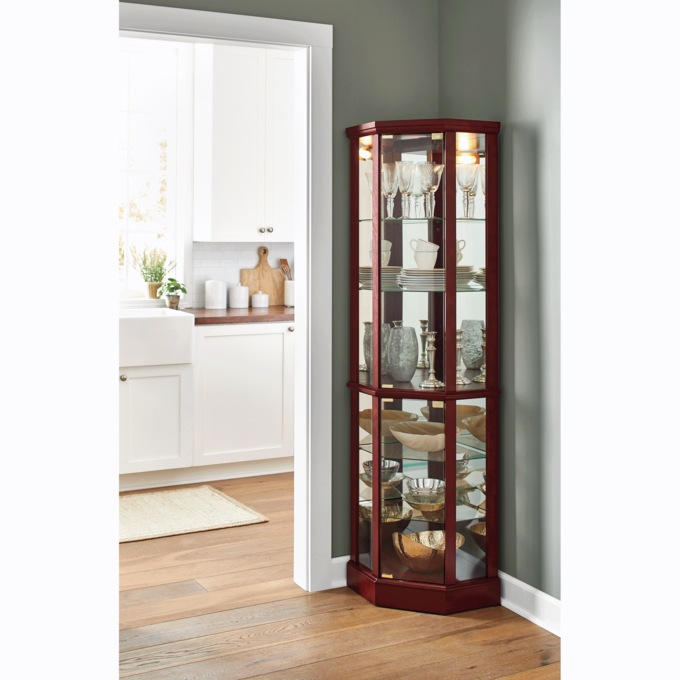 Lit Corner Curio Cabinet, Cherry, large