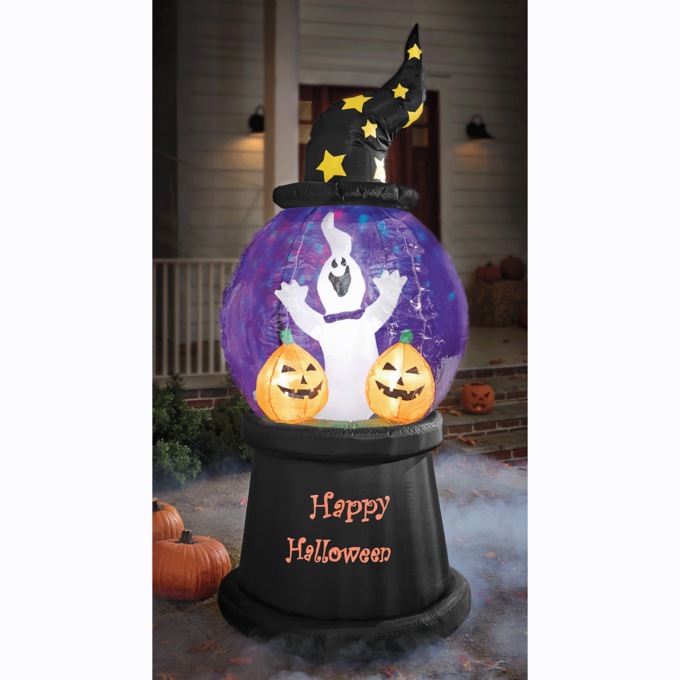Lit Happy Halloween Ghost Inflatable, , large