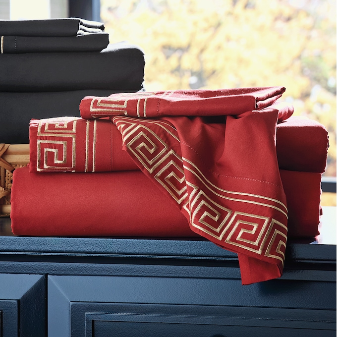 Greek Key Embroidered Microfiber Sheet Set, , large