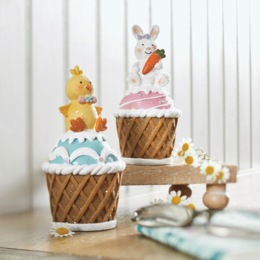 Set of 2 Easter Cupcake Figurines, , large