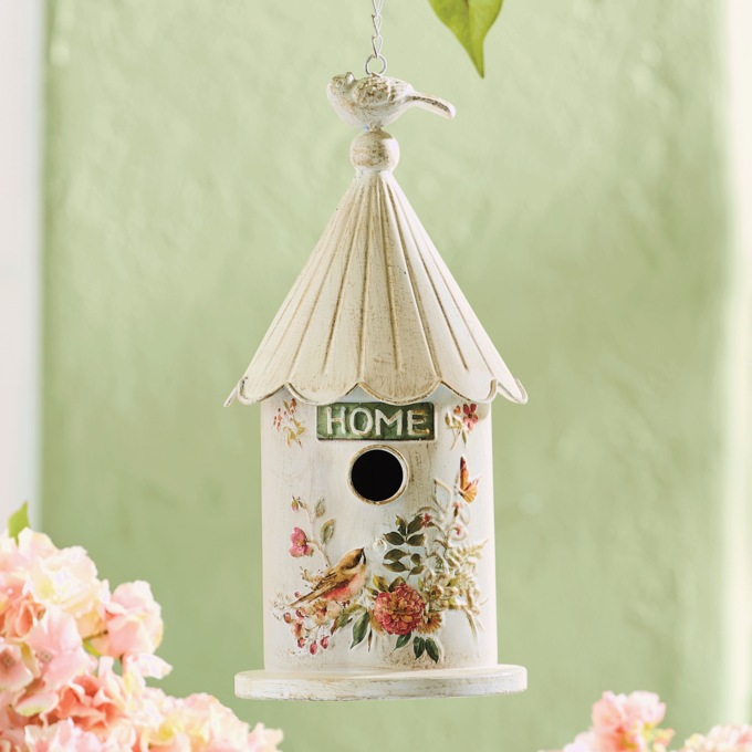 Floral Hanging Birdhouse, White, large