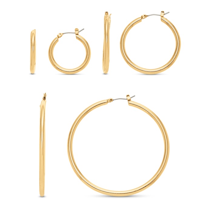 3-Pair Hoop Earrings Set, Gold over Brass, large